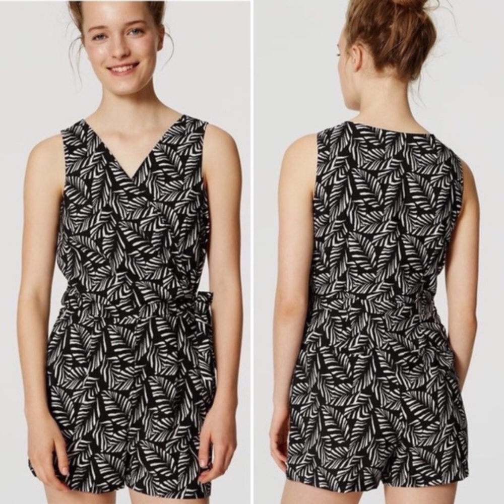 SALE! LOFT Romper Black & White Leaf Pattern